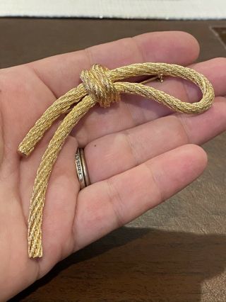 Vintage Christian Dior Knotted Rope Knot Brooch Pin Couture Gold Plated Signed