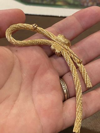 Vintage Christian Dior Knotted Rope Knot Brooch Pin Couture Gold Plated Signed 2