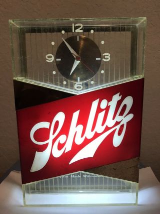 Vintage Schlitz Beer Lighted Sign With Clock,  Gold Bar Top Model,  1959,