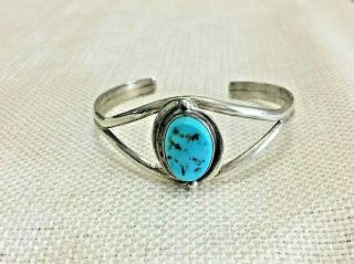 Vintage Sterling And Sleeping Beauty Turquoise Bracelet Navajo Signed