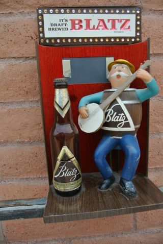 Blatz Beer Sign Cast Metal Barrel With Guy Playing Banjo