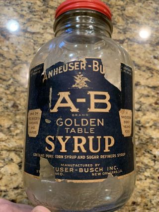 Budweiser Beer Anheuser Busch A - B Golden Table Syrup Jar - St.  Louis Missouri