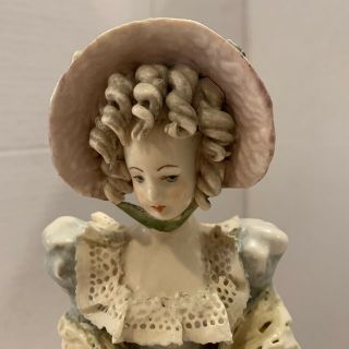 Vintage Cordey Porcelain Lady With Shawl Statue Delicate Lace Details 11 In
