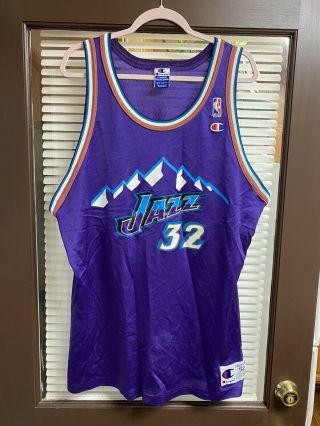 Vintage 90’s Utah Jazz Karl Malone 32 Nba Champion Jersey Sz 52 Stockton Nba