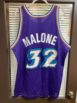 Vintage 90’s Utah Jazz Karl Malone 32 NBA Champion Jersey Sz 52 Stockton NBA 2