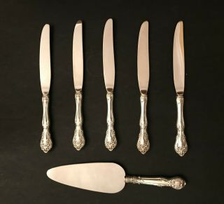 Alvin Chateau Rose Sterling Silver Flatware – 5 Dinner Knives And 1 Cake Server