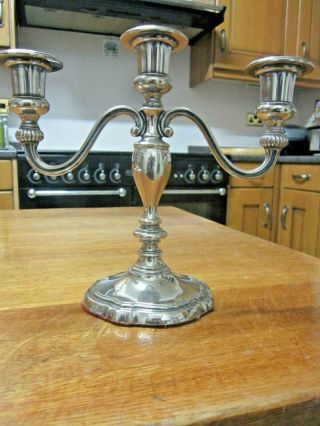 Old Antique Regency Style Compact Silver Plate 3 Branch Candelabra England c1970 2