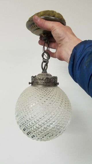 Two Vintage Retro Hanging Pendant Light Lamp Fixture Clear Bubble Glass