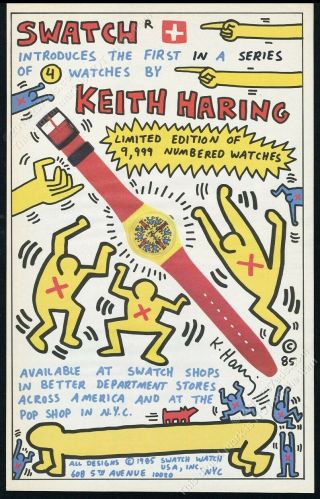 1985 Keith Haring Swatch Watch Photo & Art Introductory Big Vintage Print Ad
