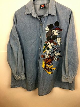 Vintage Disney Mickey Unlimited & Friends Jerry Leigh Chambray Mens M Shirt