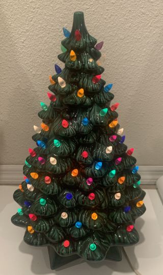 Vintage Ceramic Christmas Tree Holland Mold Lighted W / Star Base 19”