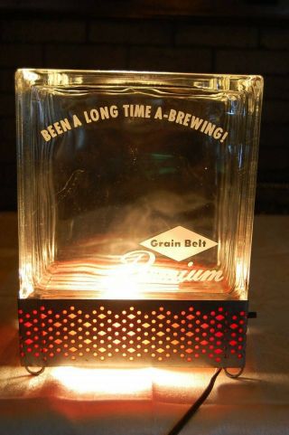 Vintage Grain Belt Beer Light Glass Block Sign On Metal Base Long Time A Brew