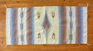 Vintage Indian Style Camp Blanket Western Southwest Blue Salmon Cream Brown