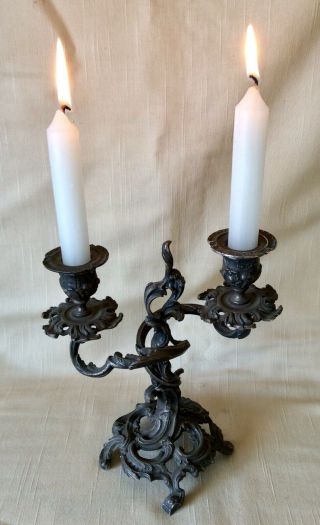 Late 19th Century French Bronze Patinated Metal 2 Branch Table Candelabra