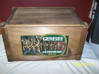 Vintage Genesee 12 Horse Ale Wooden Crate W/ Sliding Lid & Engraving Rare