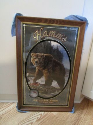 Vintage 1993 Hamm’s Brown Bear With Salmom Wildlife Wall Mirror 23 ¾” High Nos