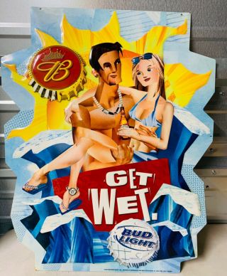 Budweiser Bud Light “get Wet” Large Embossed Metal Sign Advertisement 28x22