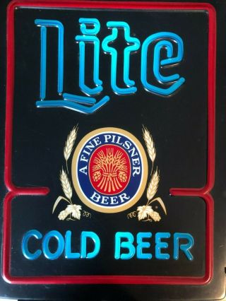 Vintage Miller Lite Cold Beer Lighted Neo - Neon Bar Sign Light Plastic 20x15