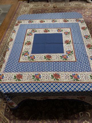 Souleiado Vintage Provence Blue Cotton Tablecloth Euc