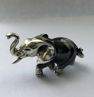 Lovely Vintage Saturno 925 Sterling Silver Enamel Miniature Elephant Figurine