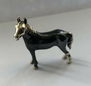 Lovely Vintage Saturno 925 Sterling Silver Enamel Miniature Horse Pony Figurine