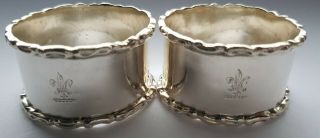Antique Sterling Silver Chester Napkin Rings Number With Fleur - De - Lis Engraving
