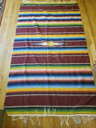 Vintage Mexican Saltillo Serape Blanket Maroon Southwestern 2