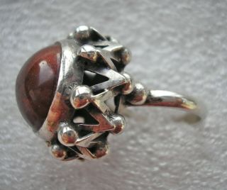 Vintage Sterling Silver Ring Ornate Setting Brown/red Stone Size N