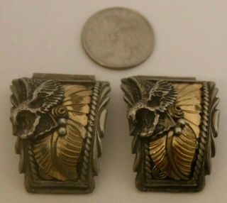Vintage Navajo Sterling Silver & Gold Applied Eagle Design Watch Band Tips