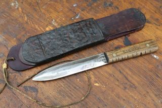 Vintage Old Hickory Butcher Knife And Handmade Leather Sheath Hunting Survival