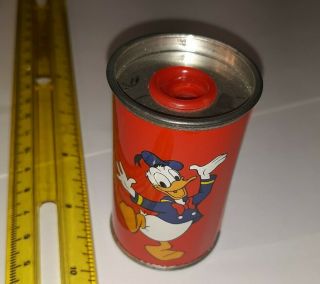 Vintage Tin Litho Walt Disney Donald Duck Pencil Sharpener Can Alco Products