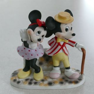 Vintage Walt Disney Production Mickey W/ Cane & Minnie Mouse Porcelain Figurine