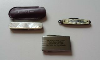Vintage World Trade Center Money Clip Pen Knife With 2 Souvenir Pen Knives