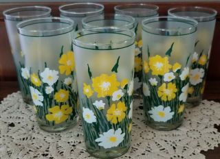 Vintage Culver Meadow Yellow Pattern Ice Tea/ Water High Ball Glasses Set Of 8