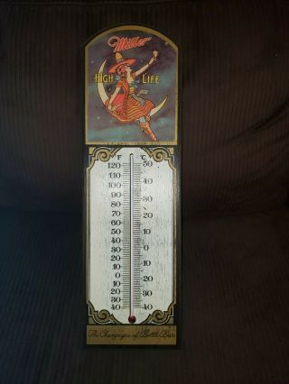 Miller High Life Beer Girl In The Moon Thermometer Wood Wall Sign Barware