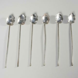 Set Of (6) Vintage Hector Aguilar Mexican Sterling Silver Iced Tea Spoon Straws