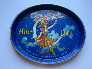 Vintage Miller High Life Girl On Moon Oval Beer Serving Tray 1940 