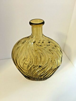 Vintage Amber Yellow Whiskey / Flask Swirl Bottle