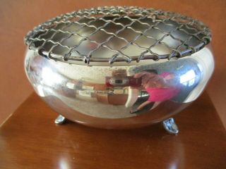 Vtg.  Silver Plate Footed Rose Flower Bowl W/ Wire Mesh Frog
