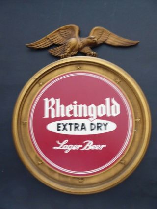 Vintage 12 1/4  Dia.  Rheingold Extra Dry Lager Beer Wooden Wall Sign Plaque