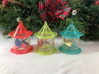 Vintage Christmas Tree Birdcage Spinner Ornaments Set Of 3