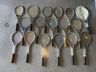 17 Vintage Steel Metal Tennis Racquets 1 Cover Various Brands As Pictured