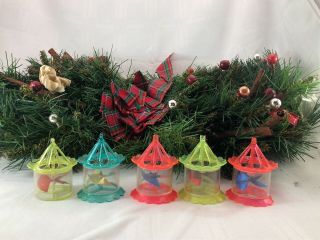Vintage Christmas Tree Birdcage Spinner Ornaments Set Of 5