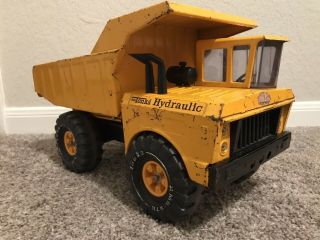 Vintage Tonka Mighty Hydraulic Dump Truck Pressed Steel,  Orange/yellow