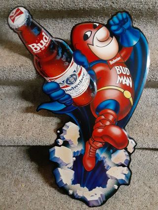 Vintage Budweiser Beer Bud Man Tin Sign 1989 Anheuser Busch 2