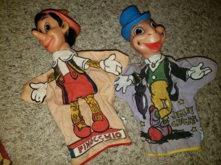 Set Of 2 Vintage Gund Walt Disney Hand Puppets Jiminy Cricket And Pinocchio