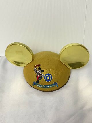 Walt Disney World 50th Anniversary Mickey Mouse Ears Hat Gold Adult Size