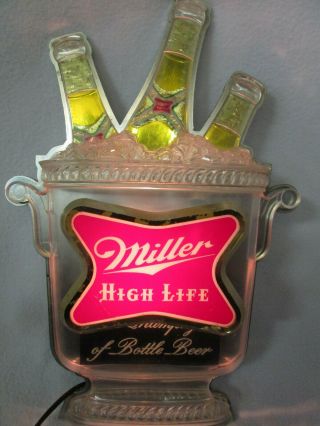 Vintage Miller High Life Beer 3 Bottle,  Lighted Electric Bar Tavern Sign