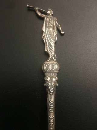 Early 1900s Antique Mormon Salt Lake Temple S.  Silver Spoon With The Angel Moroni 2
