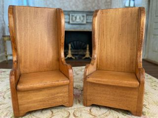 Vintage Miniature Dollhouse 1:12 Retro Rustic Pair Country Wood Chairs Toncoss